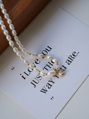 zircon silver pearl necklace