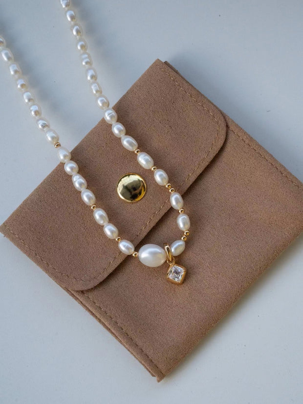 zircon silver pearl necklace