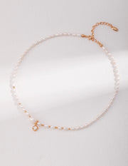 zircon silver pearl necklace