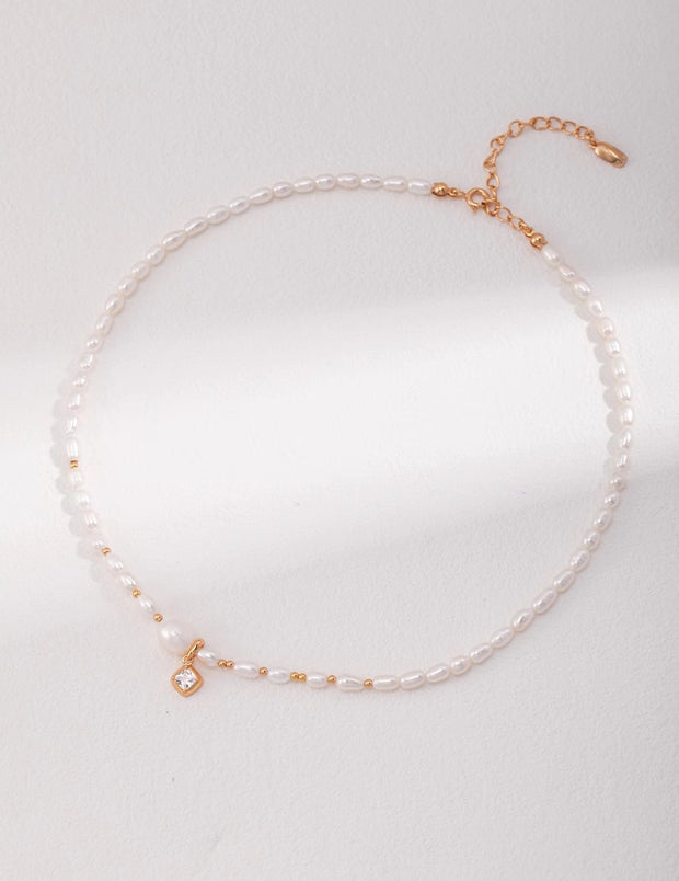 zircon silver pearl necklace