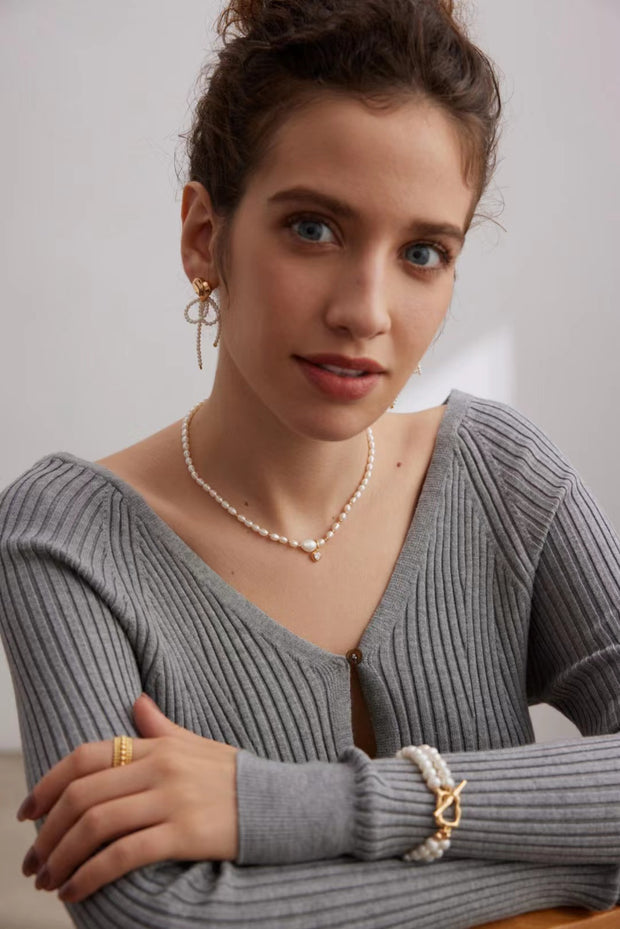 zircon silver pearl necklace