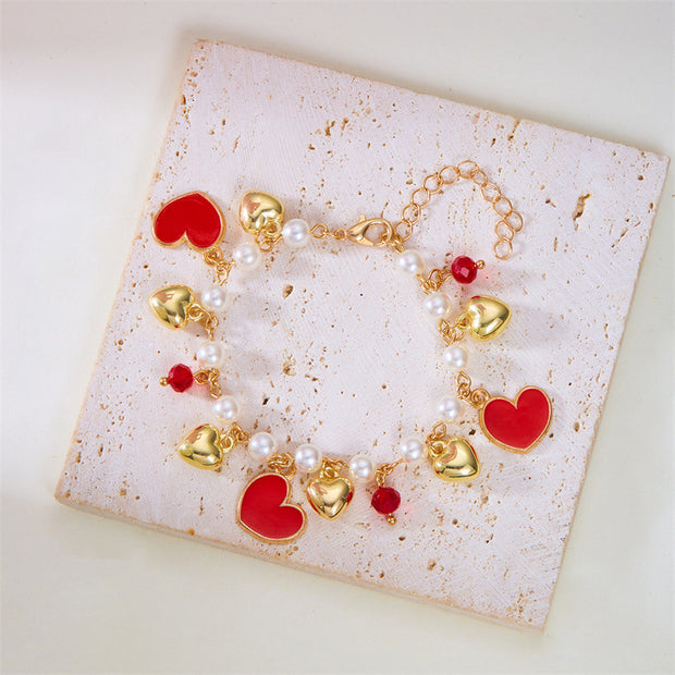 Cute Wild Summer Cherry Love Strawberry Pearl Crystal Bracelet
