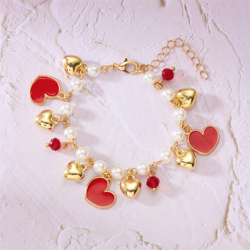 cute wild summer cherry love strawberry pearl crystal bracelet