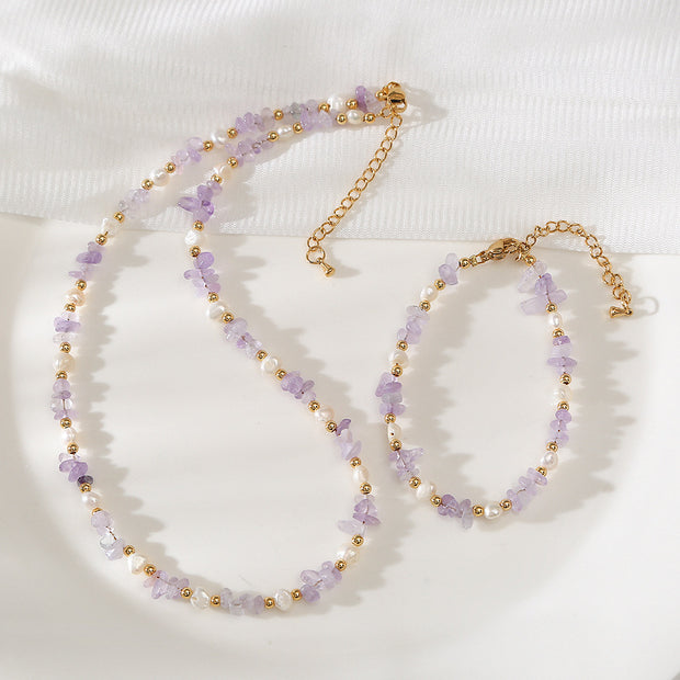Amethyst Crushed Stone Baroque Natural Pearl Necklace