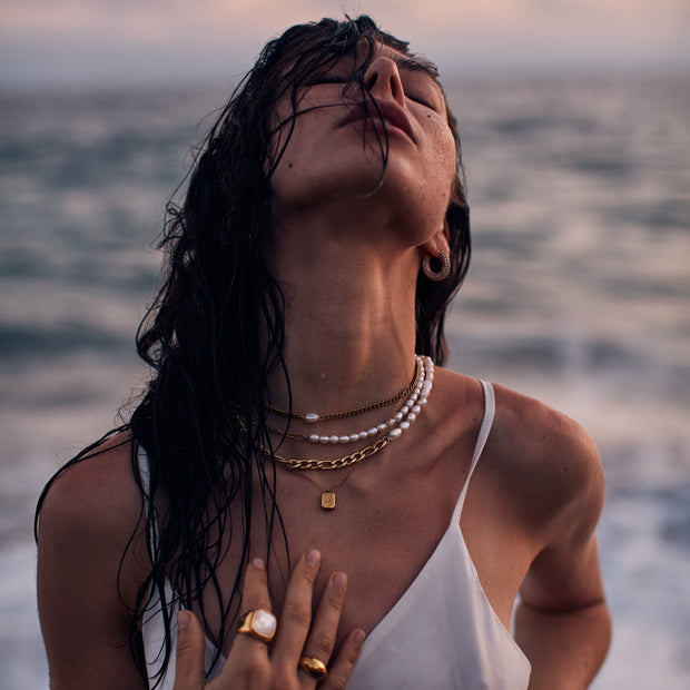 baroque freshwater pearl curb chain necklace