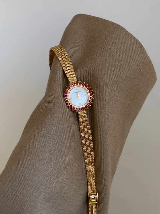 hand-finished crystal & woven gold watch