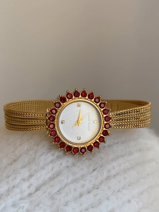 hand-finished crystal & woven gold watch