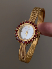 hand-finished crystal & woven gold watch