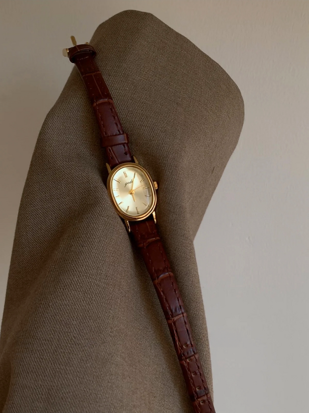 French Vintage Burgundy Leather Watch