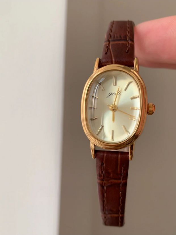 French Vintage Burgundy Leather Watch