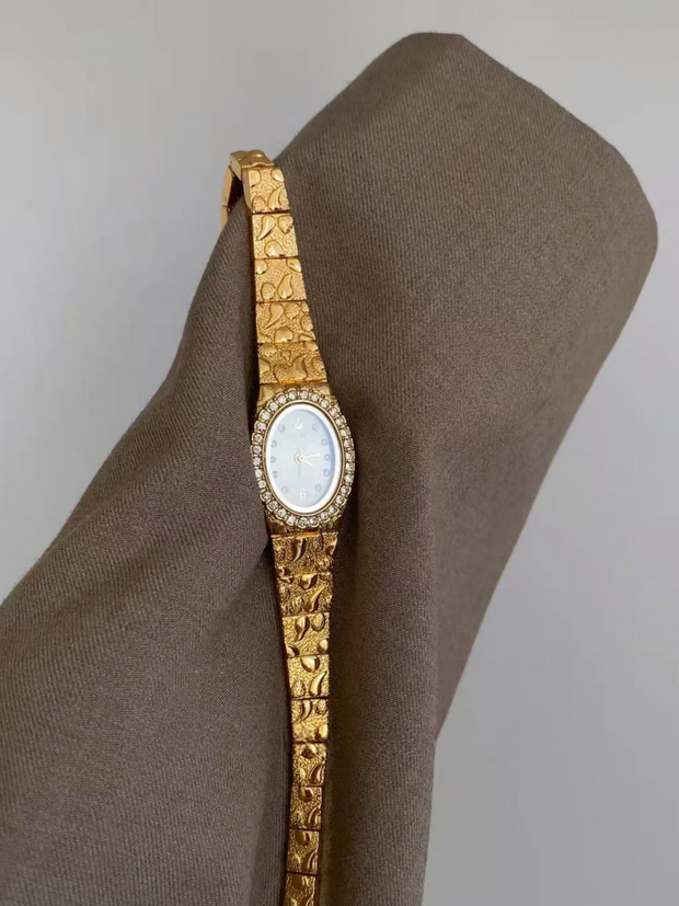 Hand-set Gilded Oval Crystal Watch