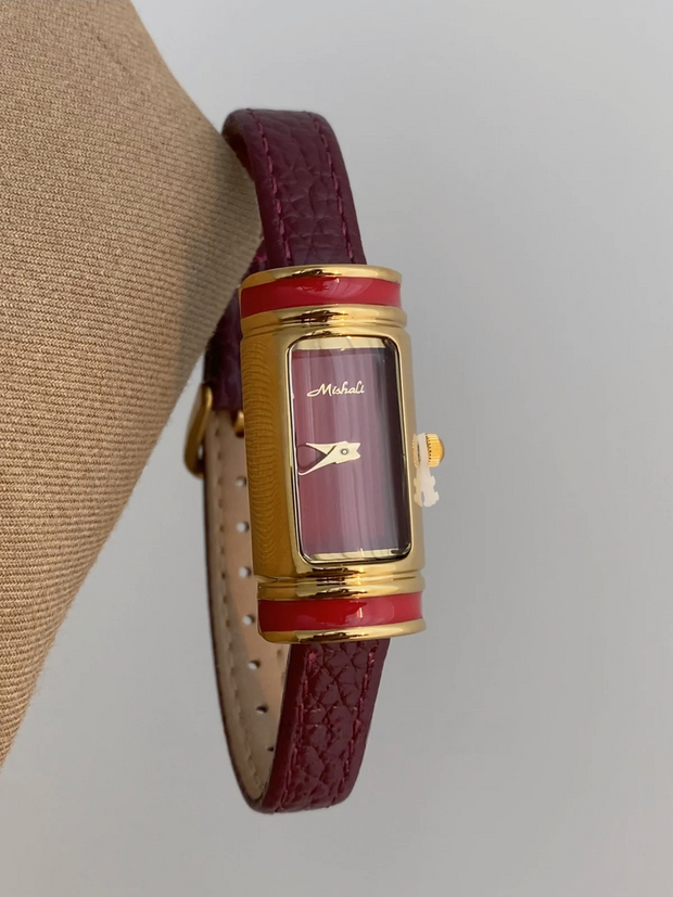 Red Rectangular Leather Luxury Watch