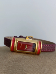Red Rectangular Leather Luxury Watch