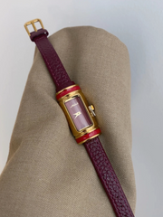 Red Rectangular Leather Luxury Watch