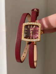 Red Double Leather Strap Watch