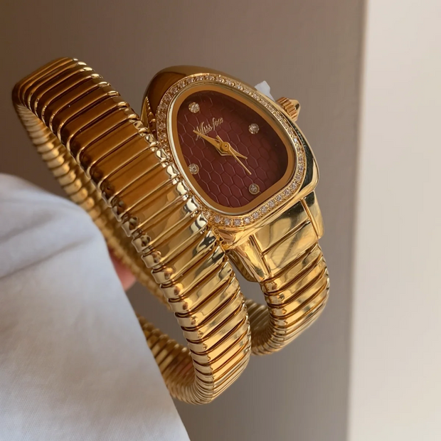Hand-wrapped Red & Gold Serpent Watch