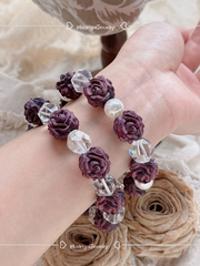 Rose Manor Handmade Purple Wood and Pearl Bracelet
