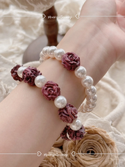 Rose Manor Handmade Purple Wood and Pearl Bracelet