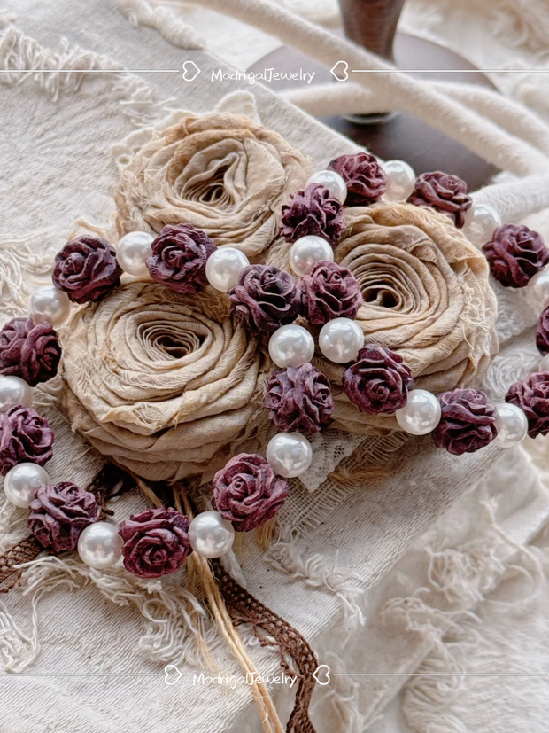 Rose Manor Handmade Purple Wood and Pearl Bracelet
