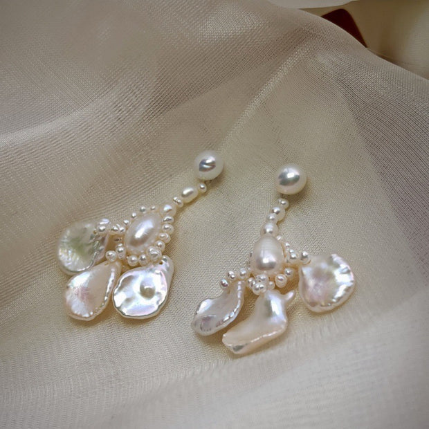 handmade original natural baroque pearl silver earrings