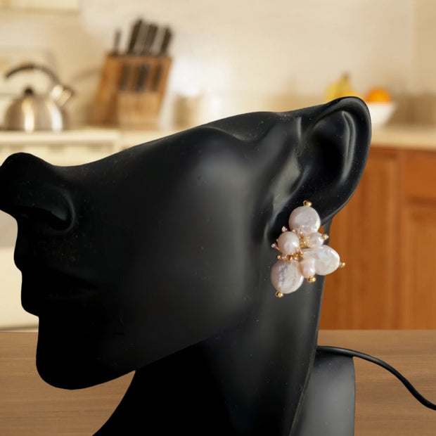 one-of-a-kind baroque pearl flower earrings