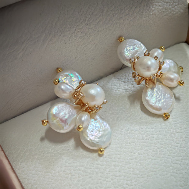 one-of-a-kind baroque pearl flower earrings