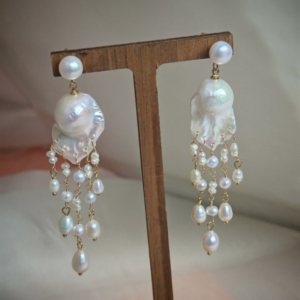 handmade baroque pearl romantic earrings