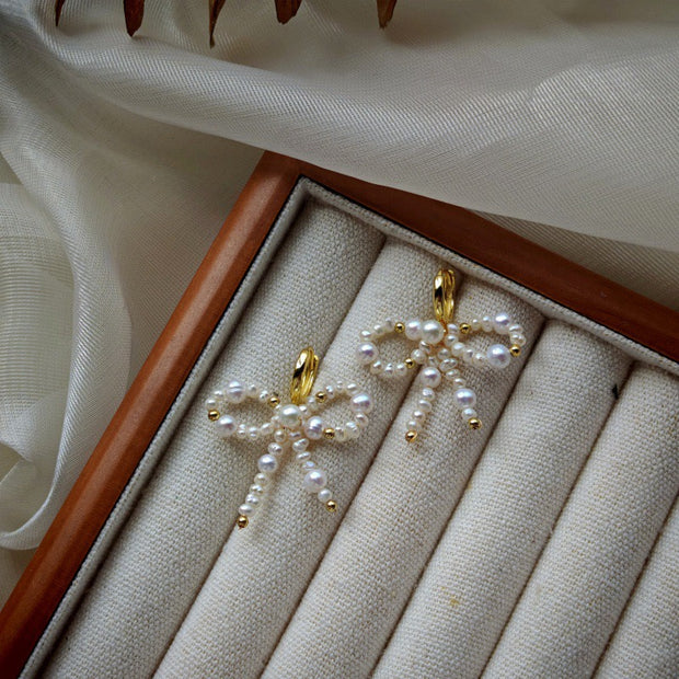 handmade bow baroque pearl earrings
