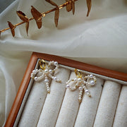 handmade bow baroque pearl earrings