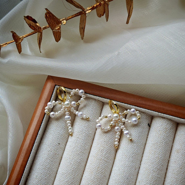 handmade bow baroque pearl earrings