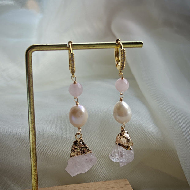 handmade baroque pearl & natural gemstones earrings