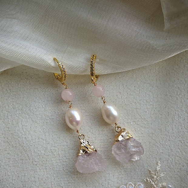 handmade baroque pearl & natural gemstones earrings