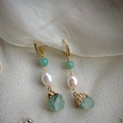 handmade baroque pearl & natural gemstones earrings