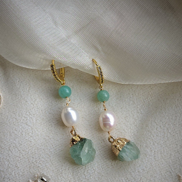 handmade baroque pearl & natural gemstones earrings