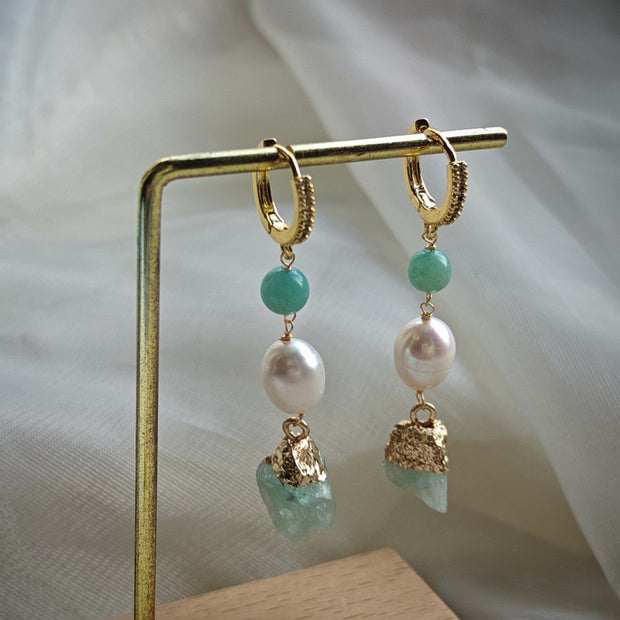 handmade baroque pearl & natural gemstones earrings