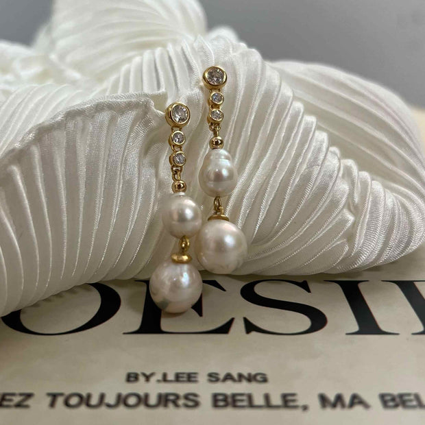 natural water drop pearl silver earrings