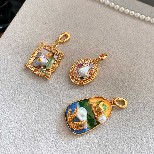 monet garden oil painting pendant