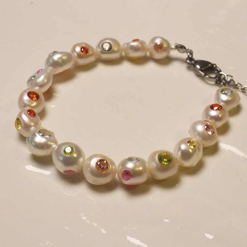 natural baroque pearl and gemstone rainbow bracelet & necklace