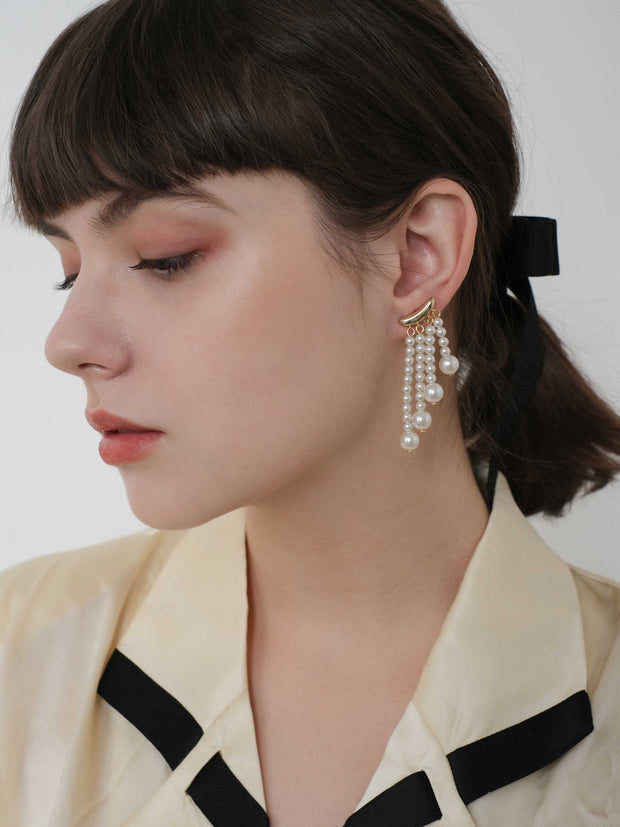 french long tassel earrings vintage pearl earrings
