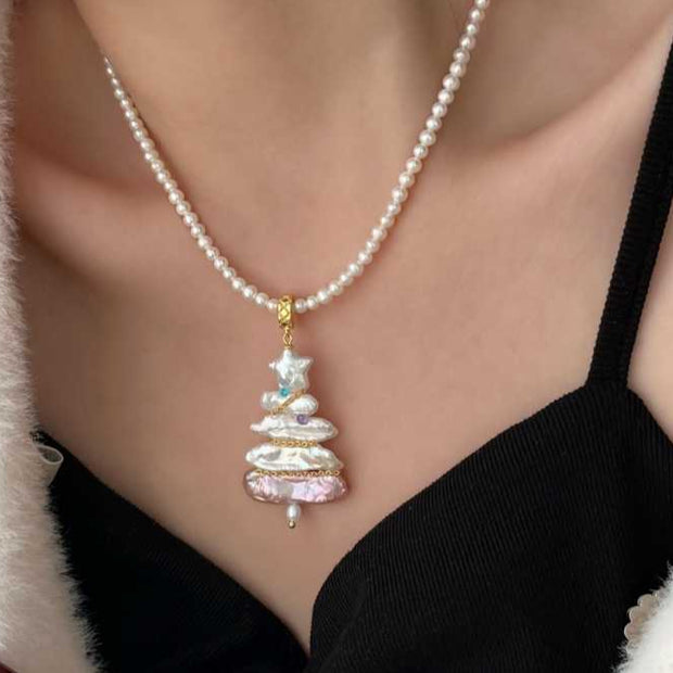 “Sparkling Christmas Tree” baroque pearl pendant