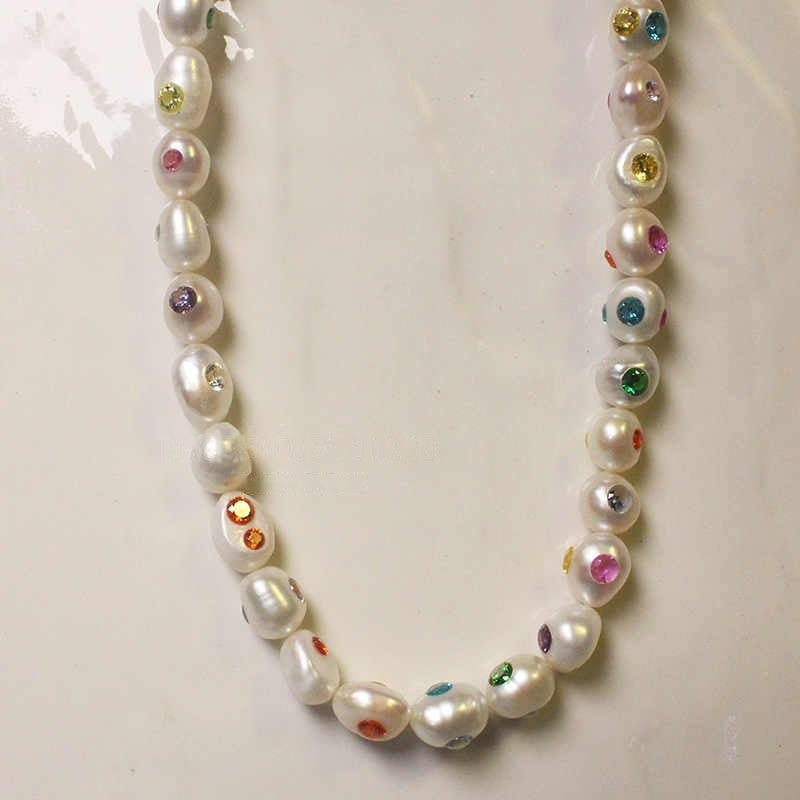 natural baroque pearl and gemstone rainbow bracelet & necklace