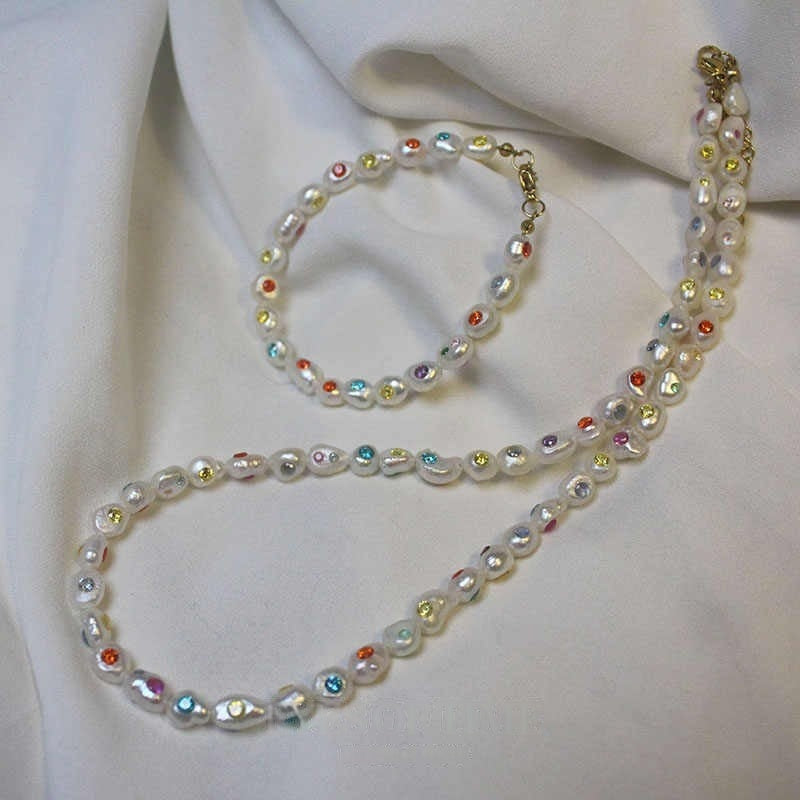 natural baroque pearl and gemstone rainbow bracelet & necklace