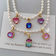 universal buckle pendant colorful mermaid rainbow sugar cube heart pearl necklace