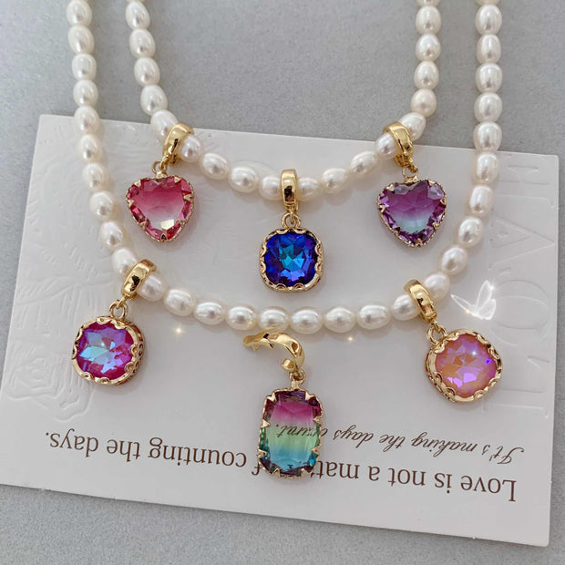universal buckle pendant colorful mermaid rainbow sugar cube heart pearl necklace