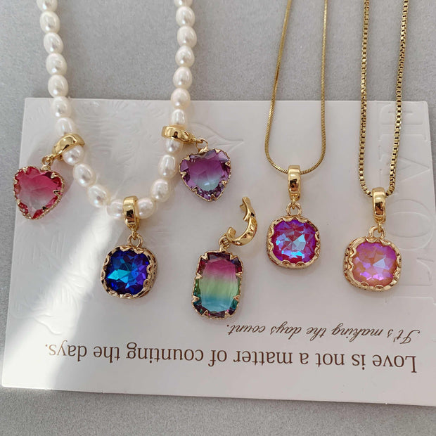 universal buckle pendant colorful mermaid rainbow sugar cube heart pearl necklace