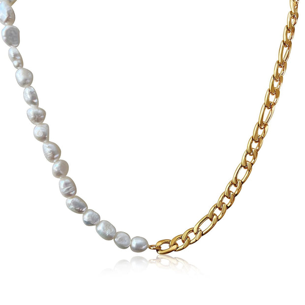 baroque freshwater pearl curb chain necklace
