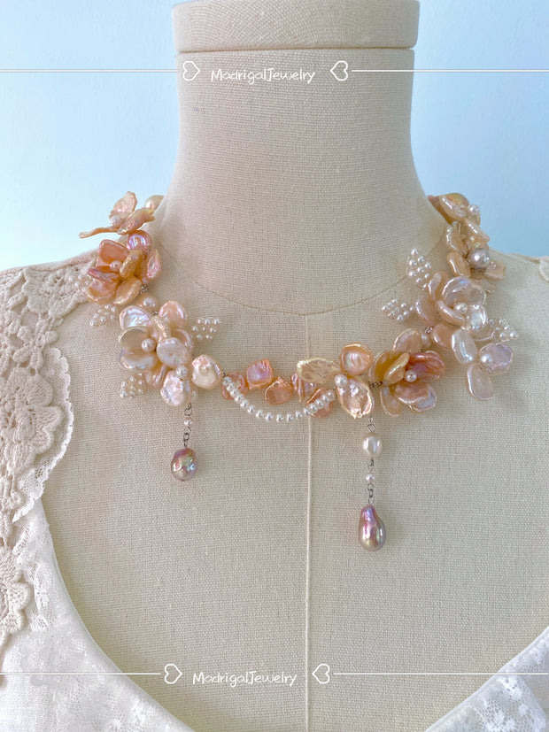 handmade kumquat baroque pearl woven necklace