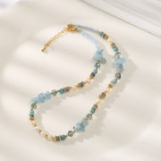 Aquamarine Blue Crystal Baroque Freshwater Pearl Necklace