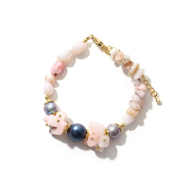 Woven Bud Pink Opal Natural Freshwater Pearl Necklace