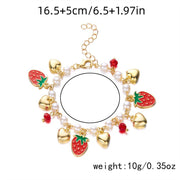 Cute Wild Summer Cherry Love Strawberry Pearl Crystal Bracelet